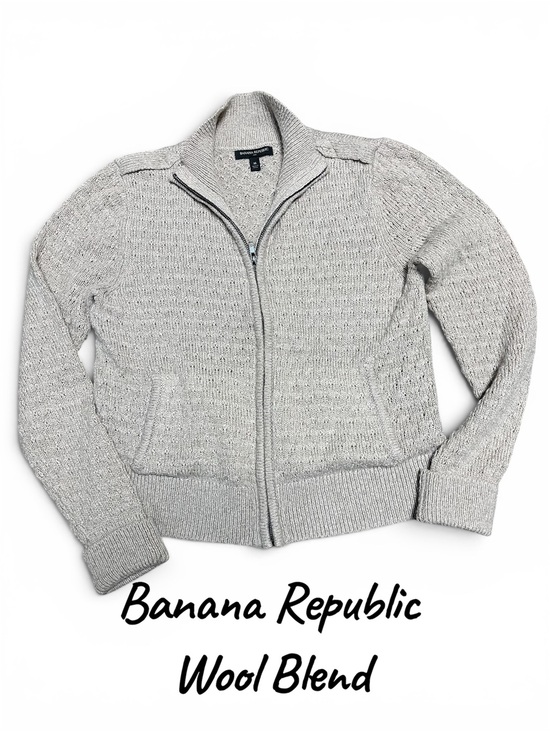 Banana Republic Sweaters - Banana Republic women’s size medium wool blend Beige Knit Zip Cardigan